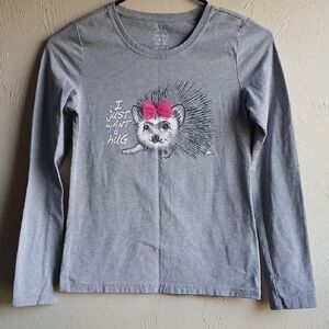 Faded‎ Glory Gray and Pink Long Sleeve Tee with Skull Design Sz 10-12